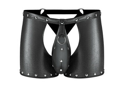 Poseidon Open Kruis Shorts met Afneembare String – Zwart L/XL