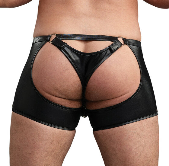 Poseidon Open Kruis Shorts met Afneembare String – Zwart L/XL