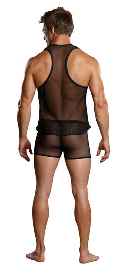 Stretch Net Tank Top S/M Zwart – Sexy Visnet Heren Shirt | Male Power