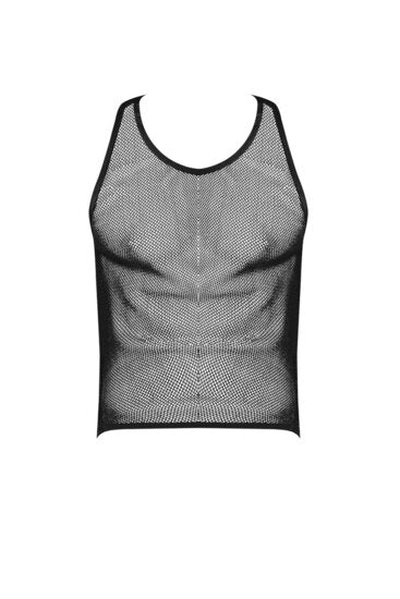 Stretch Net Tank Top L/XL Zwart – Sexy Visnet Heren Shirt | Male Power