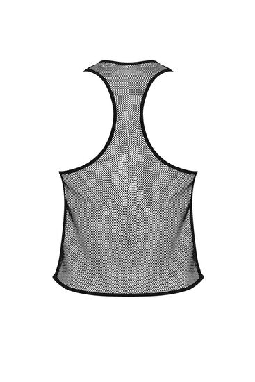 Stretch Net Tank Top L/XL Zwart – Sexy Visnet Heren Shirt | Male Power