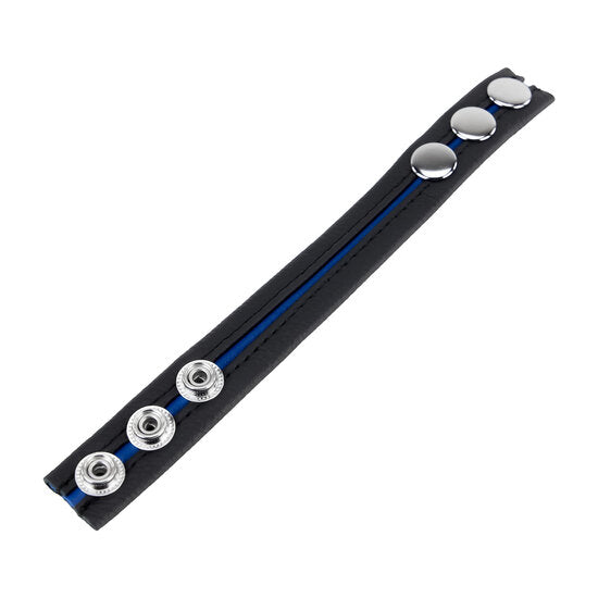 Vertelbare Leather Cockring Blauw – Verstelbare Leren Penisring