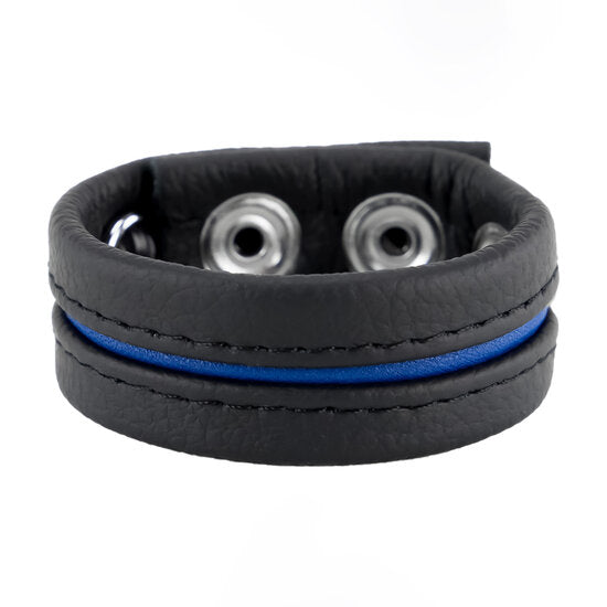 Vertelbare Leather Cockring Blauw – Verstelbare Leren Penisring