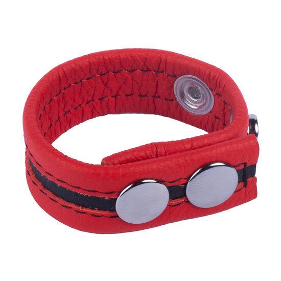 Vertelbare Leather Cockring Rood– Verstelbare Leren Penisring
