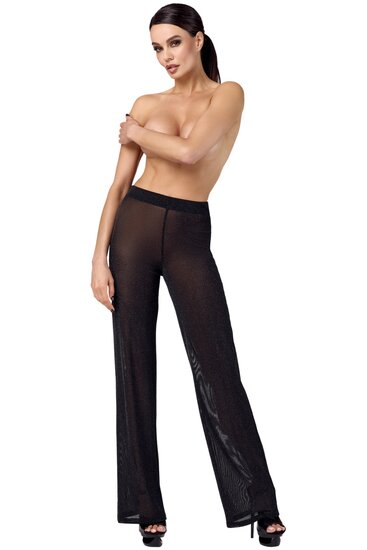 Noir Handmade F374 Onyx Sheer Palazzo – Elegante Tulle Broek met Glans