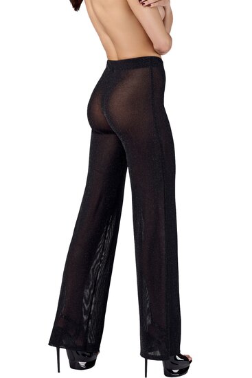 Noir Handmade F374 Onyx Sheer Palazzo – Elegante Tulle Broek met Glans