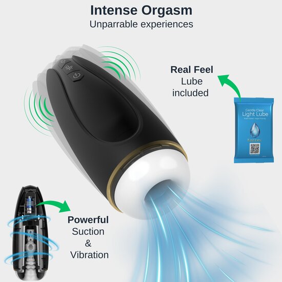 Nappex™ Branco Zwart Automatische Masturbator – Krachtige Zuigkracht & Vibratiestimulatie voor Intense Climax