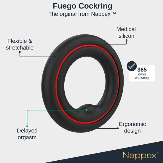 Nappex™ Fuego Triple Cockring Set – 3-in-1 Siliconen Cockringen voor Meer Ondersteuning, Comfort en Controle
