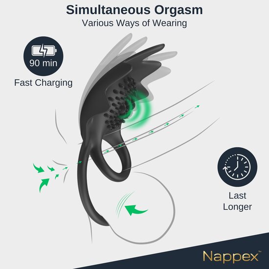 Nappex™ Manu Vibrerende Cockring – Oplaadbare Penisring met Partnerstimulatie en Comfortabele Pasvorm