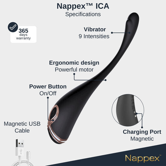 Nappex™ Ica Premium Spotvibrator – Krachtige Diepe Vibraties, 9 Intensiteitsniveaus & Waterdicht Design