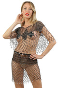 Mesh Top & Rok Set met Strass – Zwart