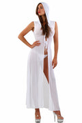 Lange Transparante Mesh Robe met Capuchon en Rijgveter
