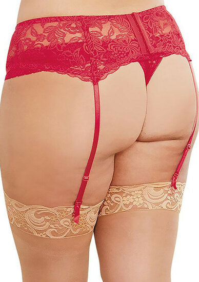 Plus Size Lace Garter Belt Diamond – Rode Kanten Jarretelgordel met Diamantdetails